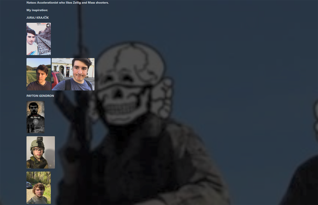 Profile featuring images of extremist mass killers and members of Atomwaffen.