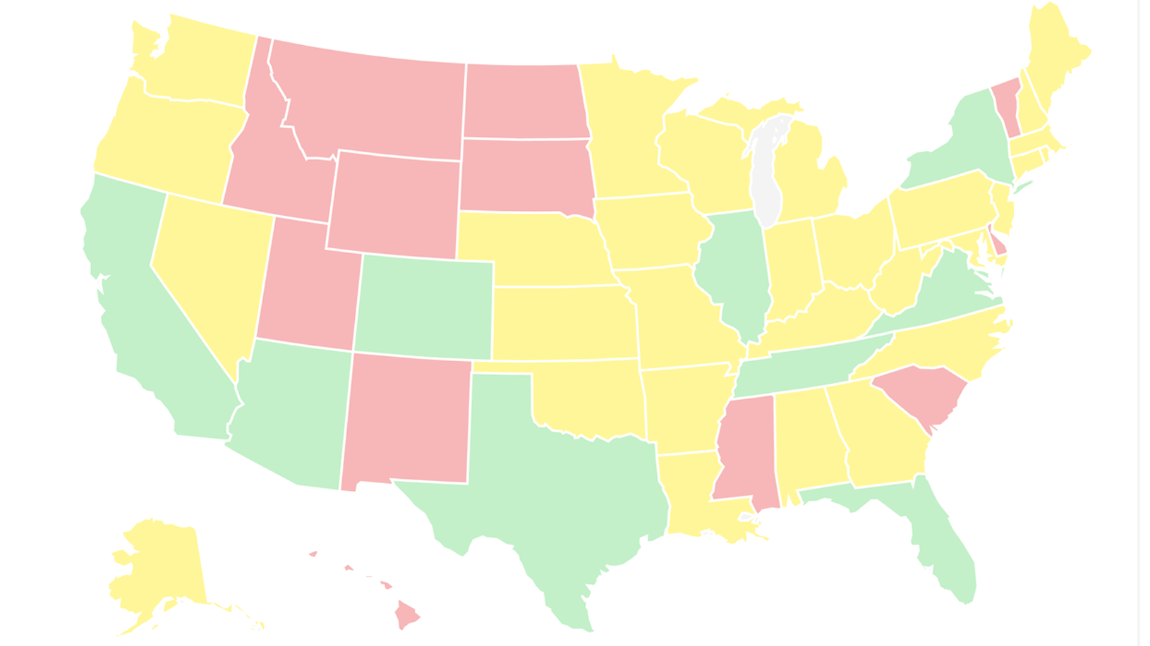 U.S. Map color coded according to state level policies addressing antisemitism